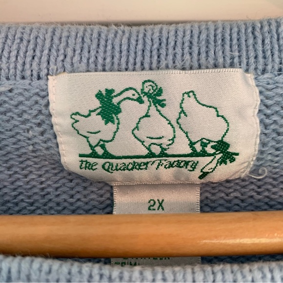 Vintage Quacker Factory Women’s 2X Light Blue Knit Sweater Bunny Rabbit Flowers - Picture 4 of 16